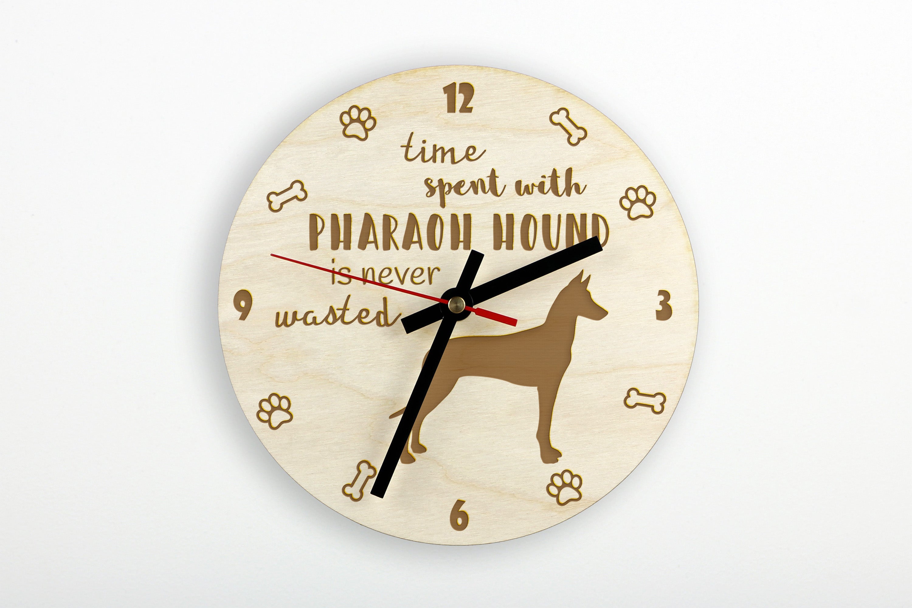 Pharaoh Hound, Kelb tal-Fenek - clock with a dog, wooden clock, wall clock for dog lovers, clock for desk and shelf, Art-Dog