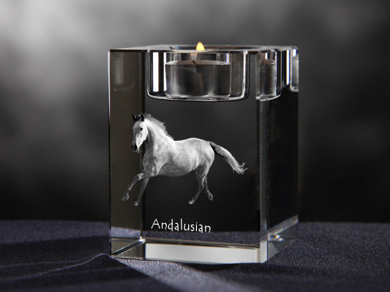 Andalusian - Candle holder with picture of a horse, crystal tealight holder, personalised gift by Art-Dog brand