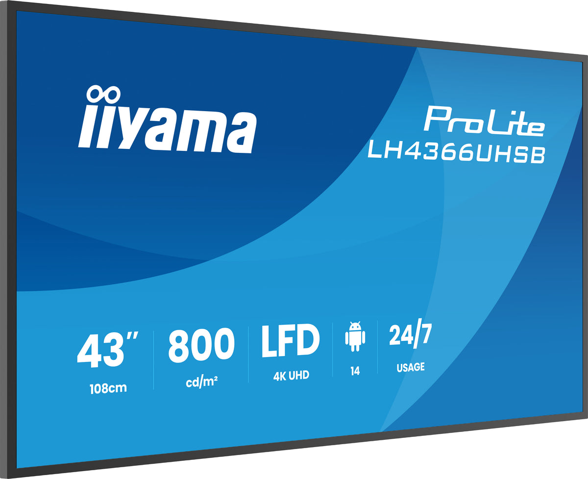 iiyama LH4366UHSB-B1AG Écran d'affichage dynamique Écran plat de signalisation numérique 109,2 cm (43") LCD Wifi 800 cd/