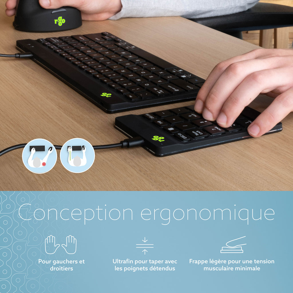 R-Go Tools Clavier R-Go Numpad Break, clavier numérique ergonomique avec logiciel de pause, filaire, noir