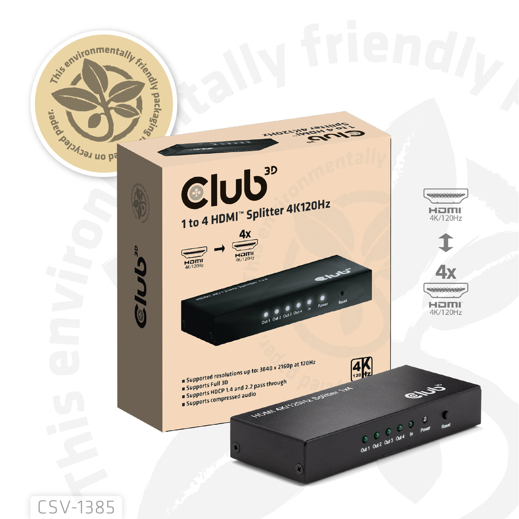 CLUB3D Commutateur HDMI 4x HDMI 4K Ultra HD