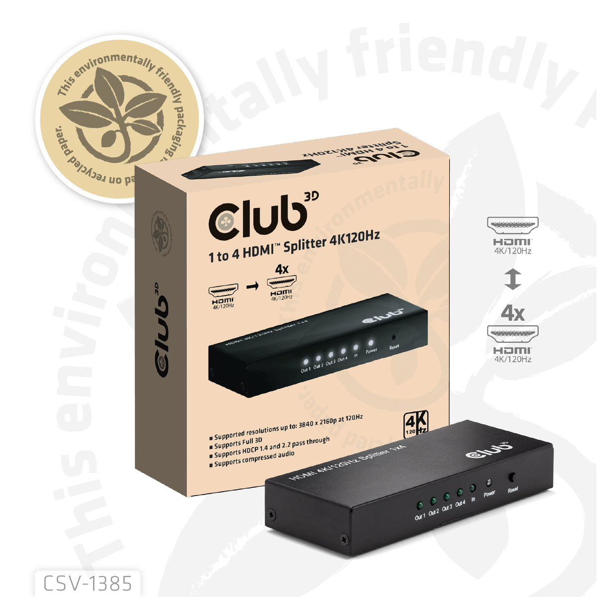 CLUB3D Commutateur HDMI 4x HDMI 4K Ultra HD