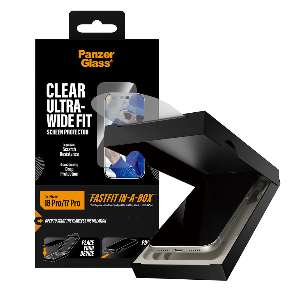 PanzerGlass ® Screen Protector iPhone 2026 Pro | 17 Pro | Ultra-Wide Fit w. FASTFIT IN-A-BOX Protection d'écran transpar