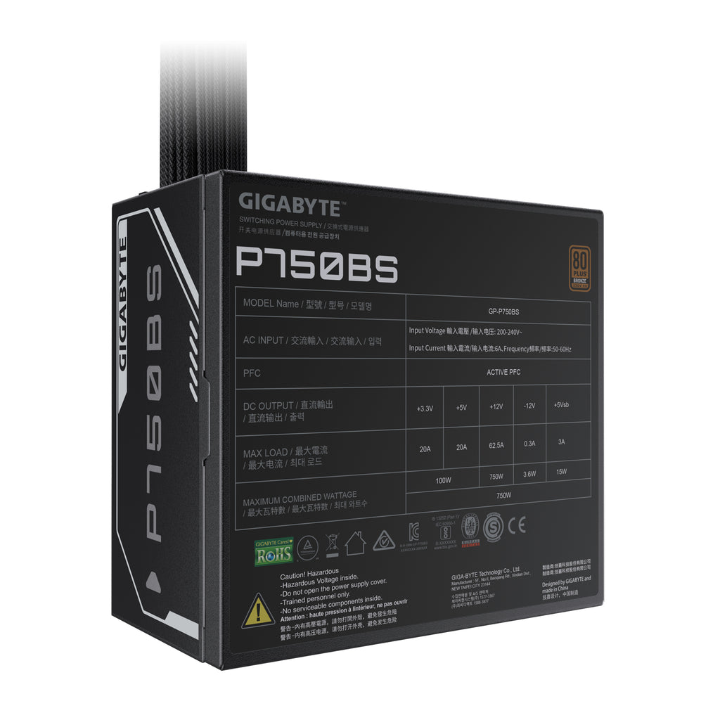 GIGABYTE P750BS Bloc d'Alimentation - PCI-E 6+2 Pin x 4, 80 PLUS Bronze, Ventilateur 120 mm, Compatible ATX, Prise EU