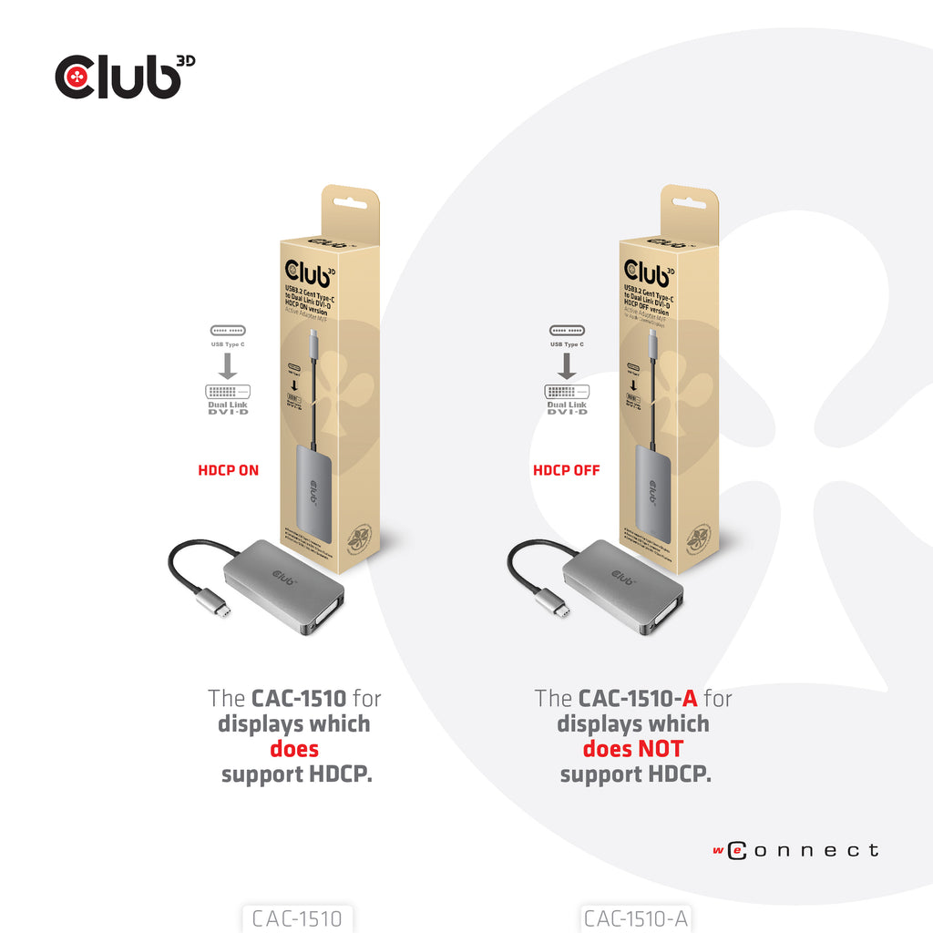 Club 3D CAC-1510-A USB-C til DVI-D aktiv videoadapter Grå