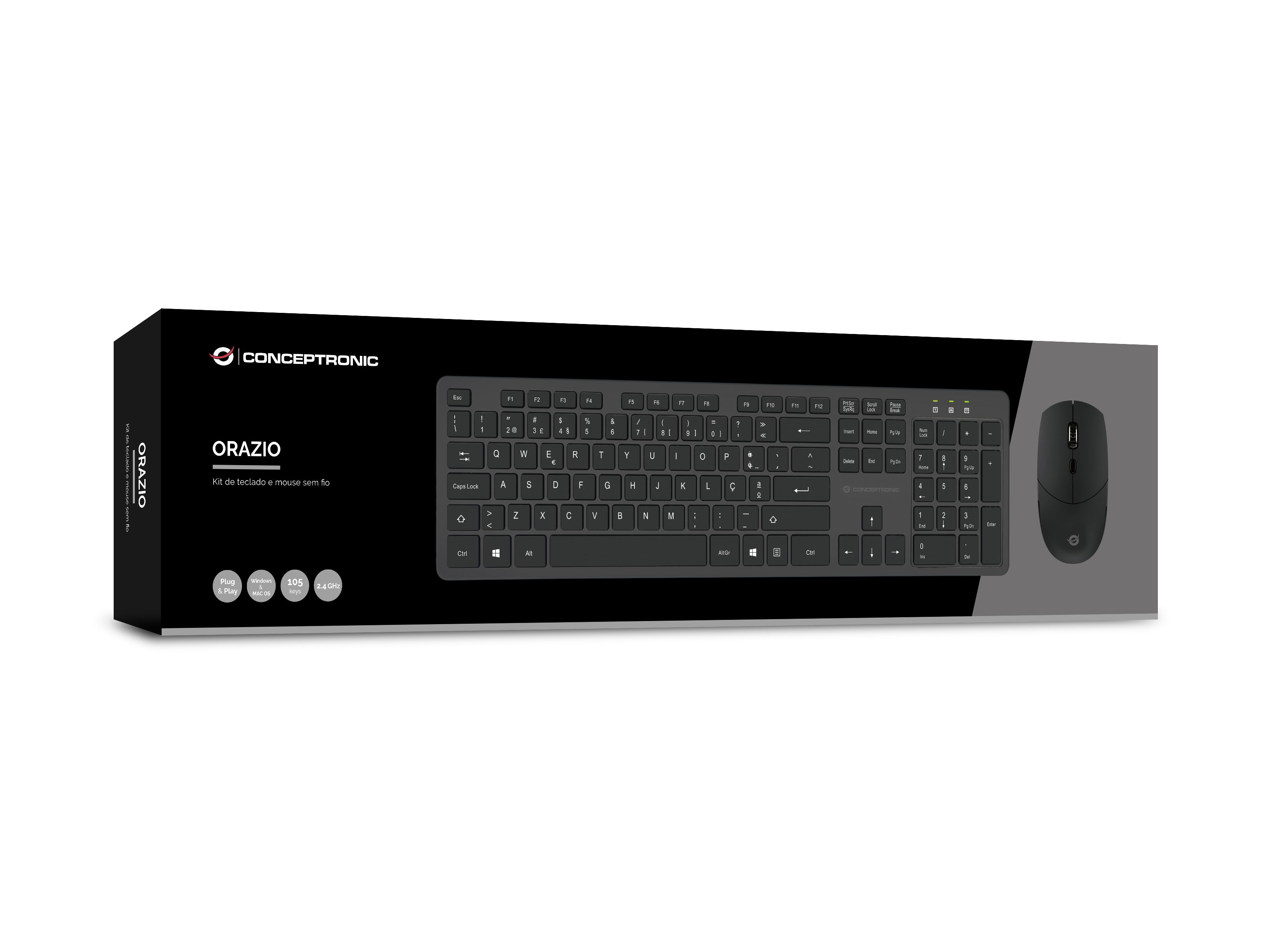 Conceptronic ORAZIO01PT clavier Souris incluse Bureau RF sans fil QWERTY Portuguais Noir
