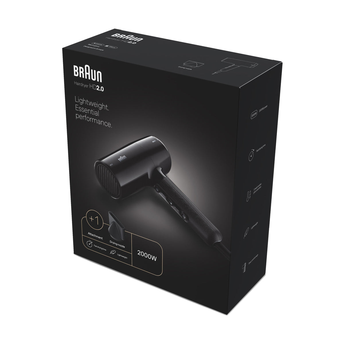 Braun HD2.0 Sèche-cheveux 2000 W, Noir