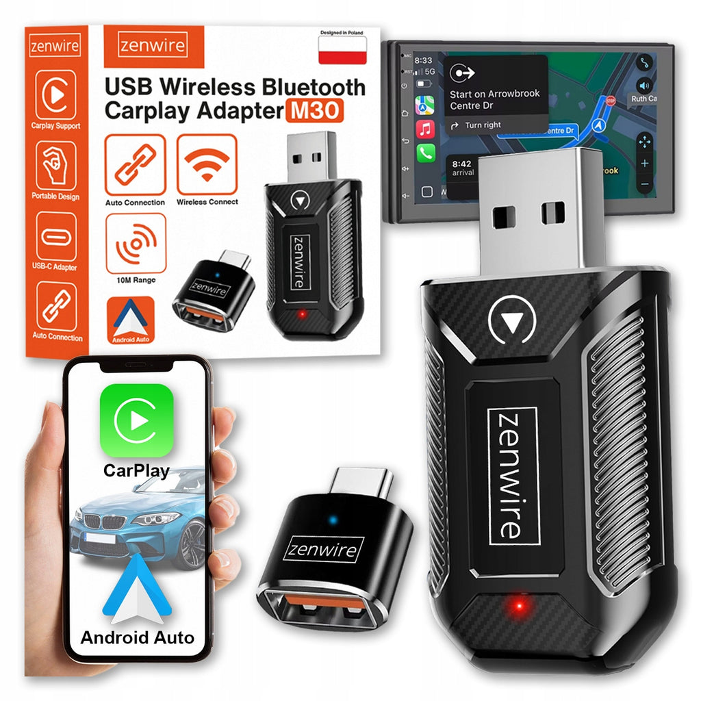 Mini-adaptateur CarPlay/Android Auto sans fil CarLink Audio USB/USB-C 10 m Zenwire M30