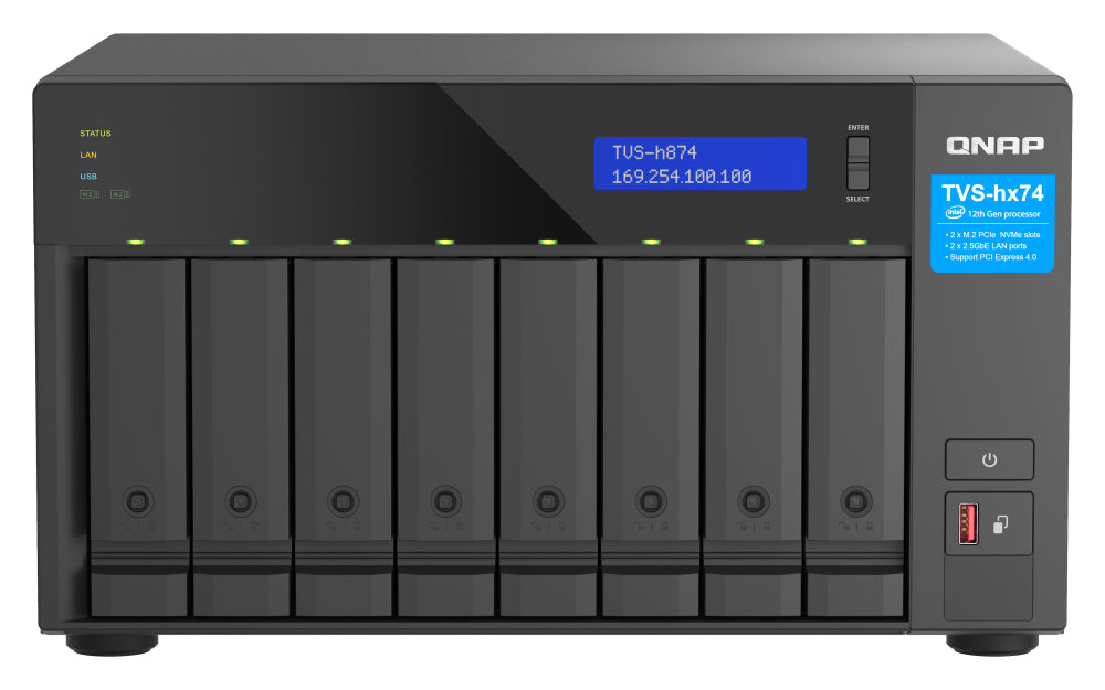 QNAP TVS-h874X NAS Tower Intel® Core™ i9 64 Go DDR4 0 To QuTS hero Noir - vue 2