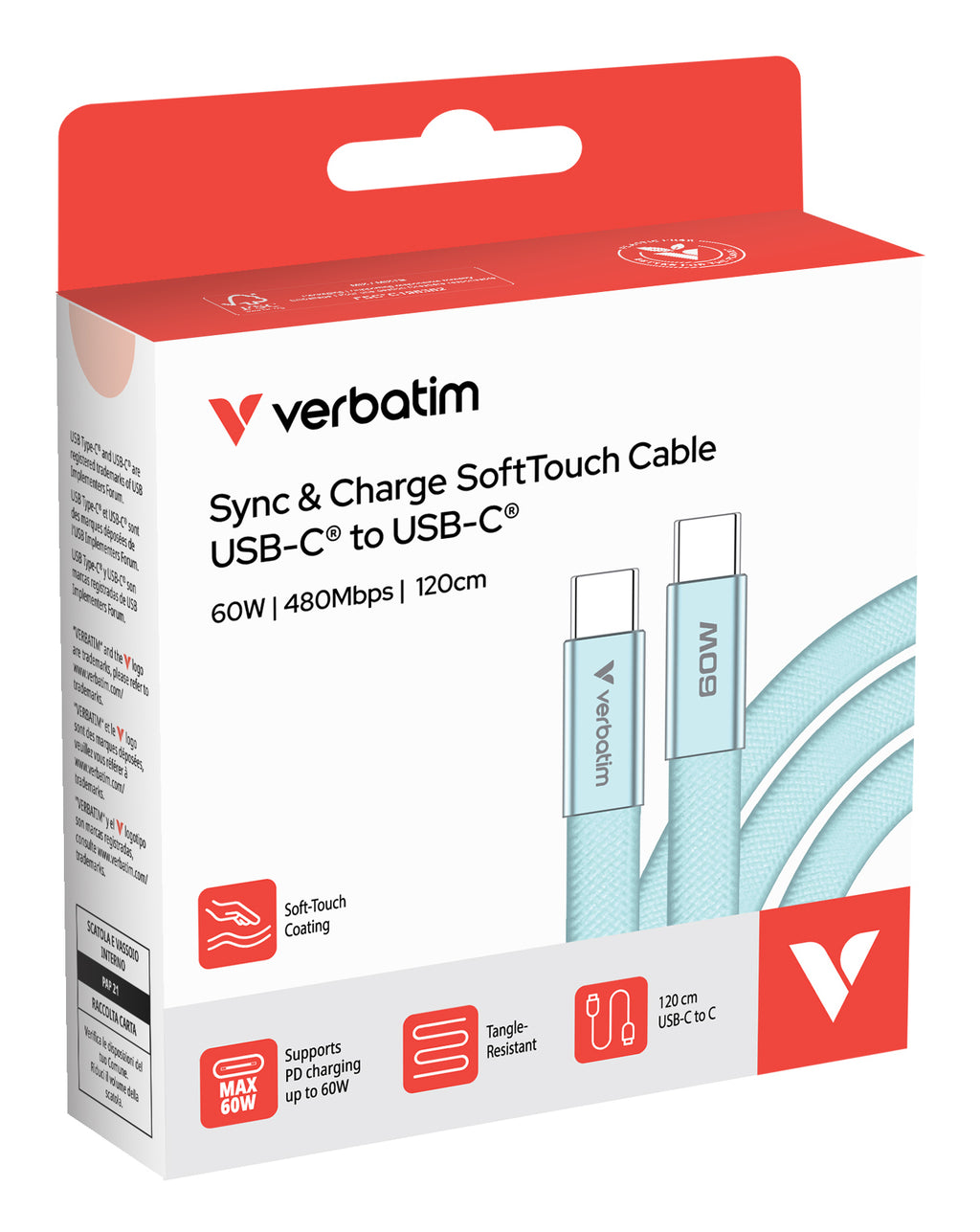 Verbatim Câble USB-C vers USB-C Sync & Charge 60W, 120cm, Bleu