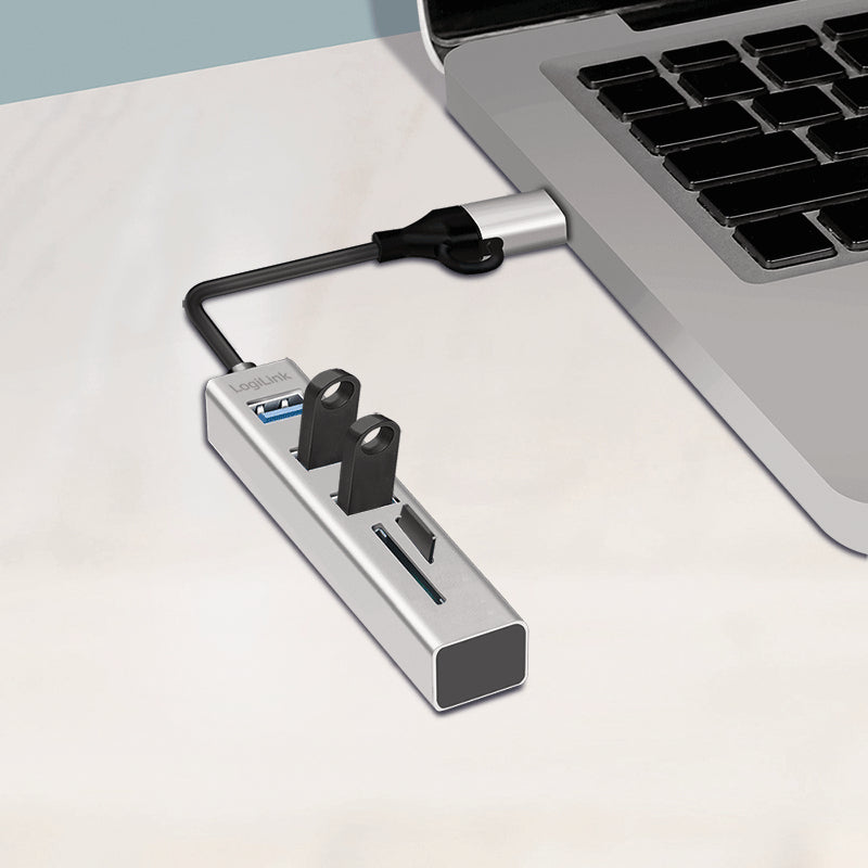 LogiLink UA0445 Hub USB 3.2 Gen 1 Type-A et Type-C, Lecteur SD/MicroSD, 5000 Mbit/s, Gris