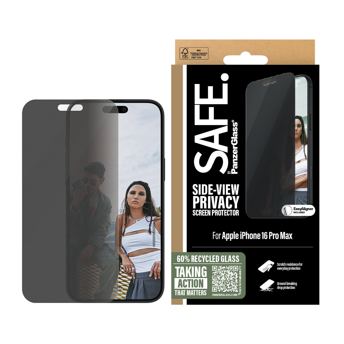 PanzerGlass SAFE. by ® 2-Way Privacy Screen Protector iPhone 16 Pro Max | Ultra-Wide Fit Protection d'écran transparent Apple 1 pièce(s)