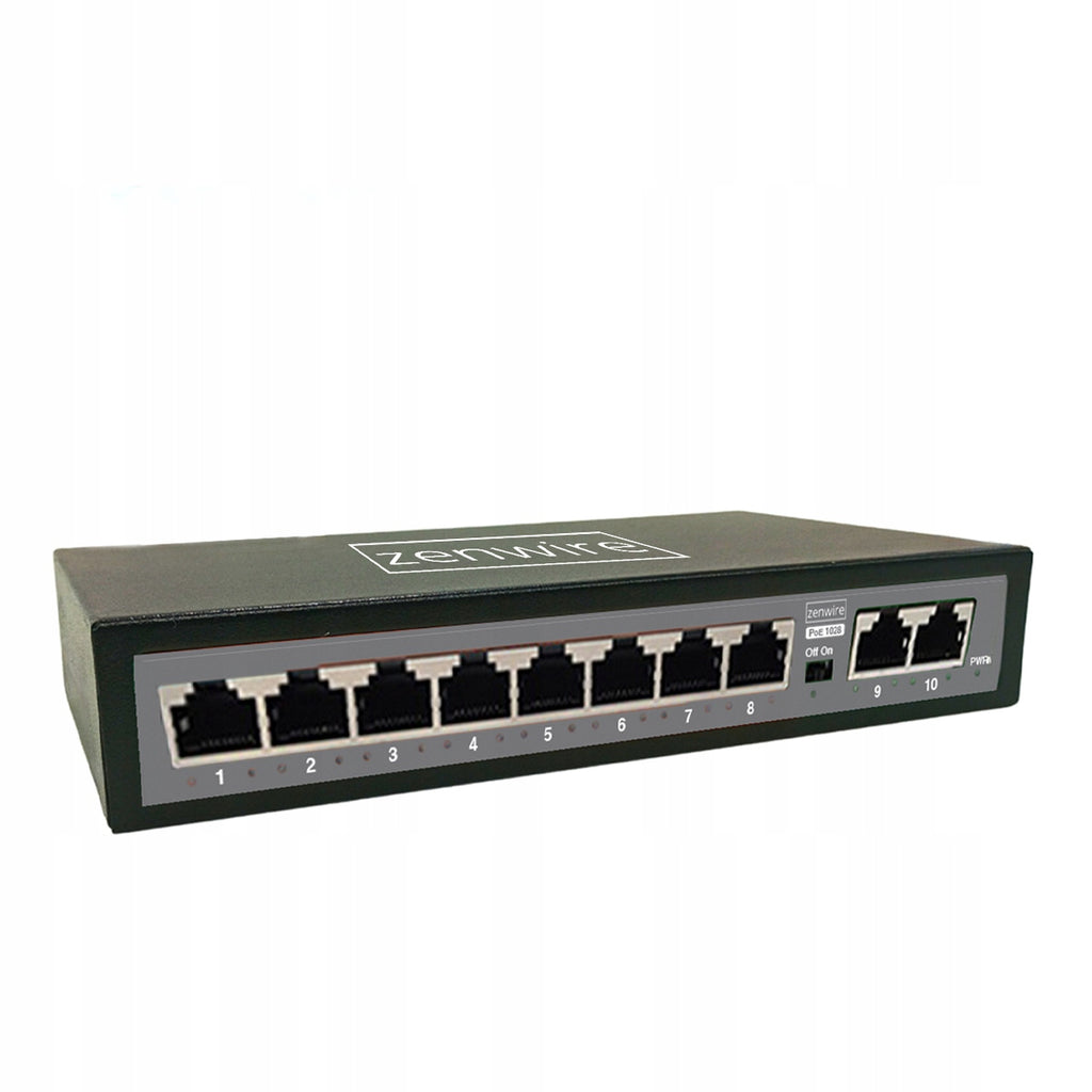 Commutateur répartiteur 10 ports (8 POE) avec 2 ports LAN Ethernet RJ45 pour caméras IP Zenwire 1028