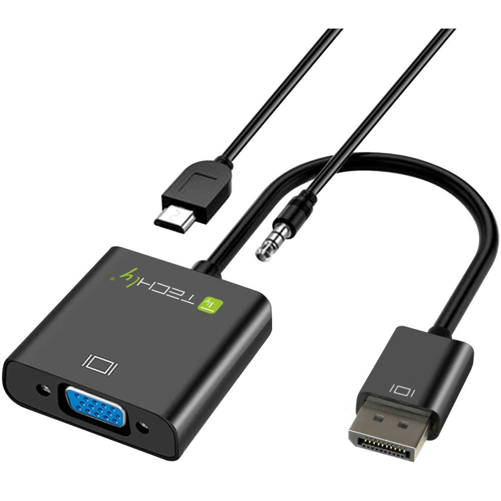 Techly HDMI - VGA+3.5mm+Micro USB B M/F 0,15 m Noir