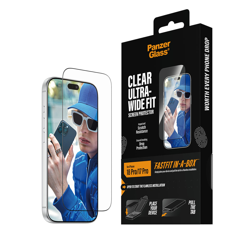 PanzerGlass ® Screen Protector iPhone 2026 Pro | 17 Pro | Ultra-Wide Fit w. FASTFIT IN-A-BOX Protection d'écran transpar