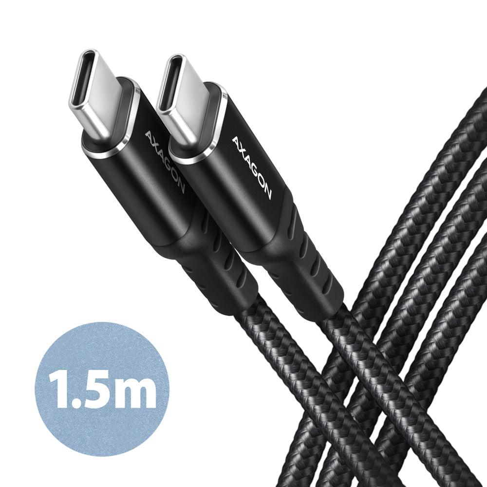 Axagon Data and charging USB 2.0 cable 1.5 m long. PD 60W, 3A. Black braided. câble USB 1,5 m USB C 0,48 Gbit/s Noir