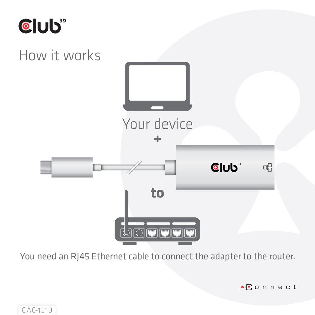 CLUB3D CAC-1519 Adaptateur Câble USB-C vers RJ-45, Blanc