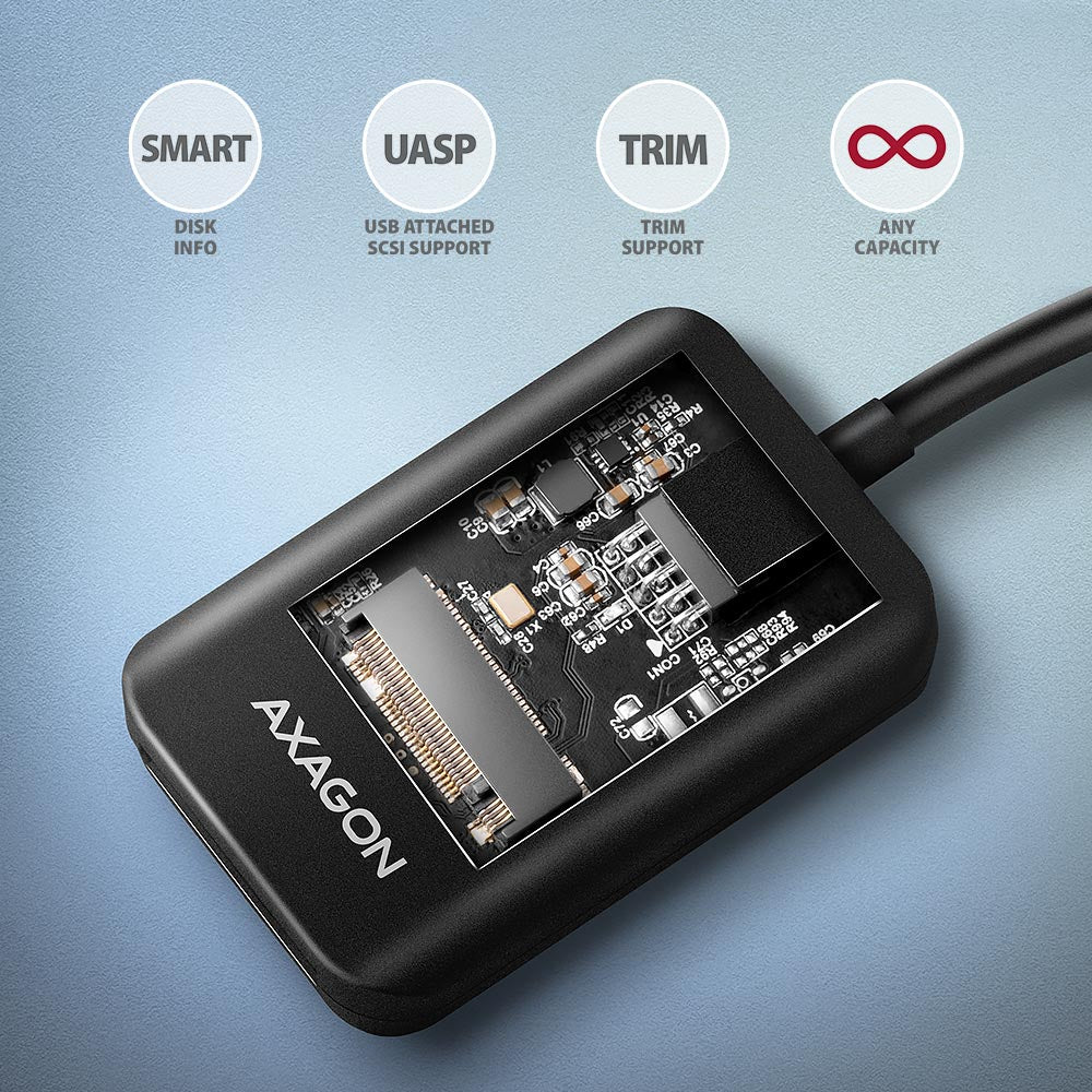 Axagon ADM2-AM USB-A 10Gbps - M.2 NVMe & SATA SSD adaptér, kabelis USB-A 10cm Enceinte ssd Noir