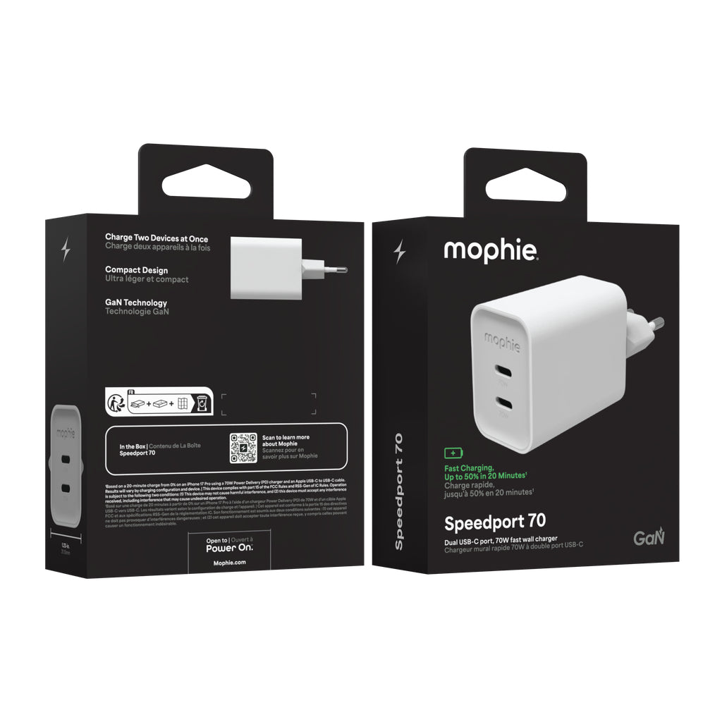 mophie Speedport 70 Universel Blanc Secteur Charge rapide Intérieure