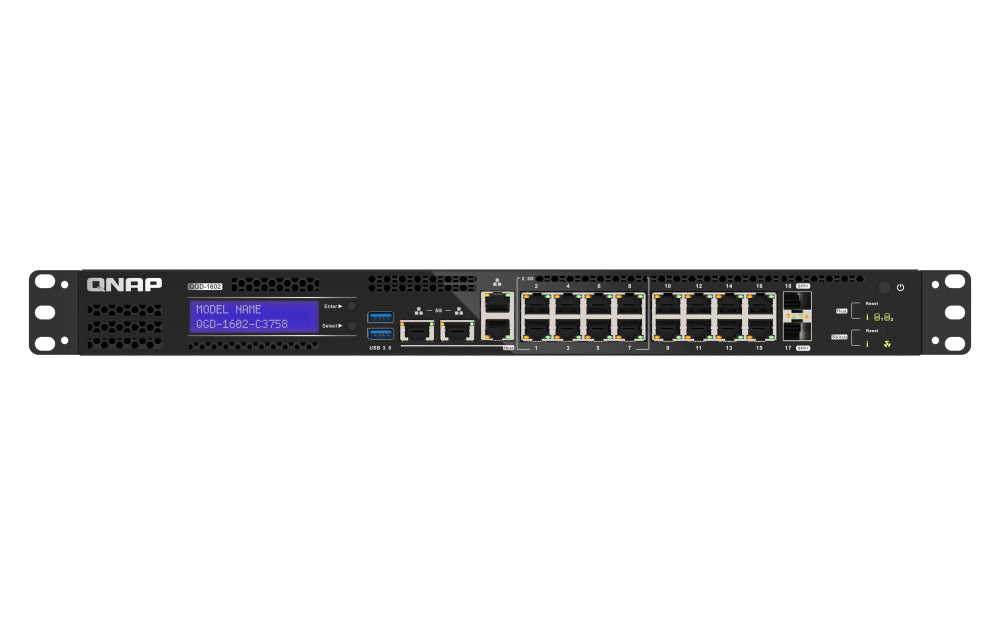 QNAP QGD-1602-C3758-16G Commutateur Réseau Géré L2 2.5G Ethernet, 16 Ports RJ-45, Noir et Gris