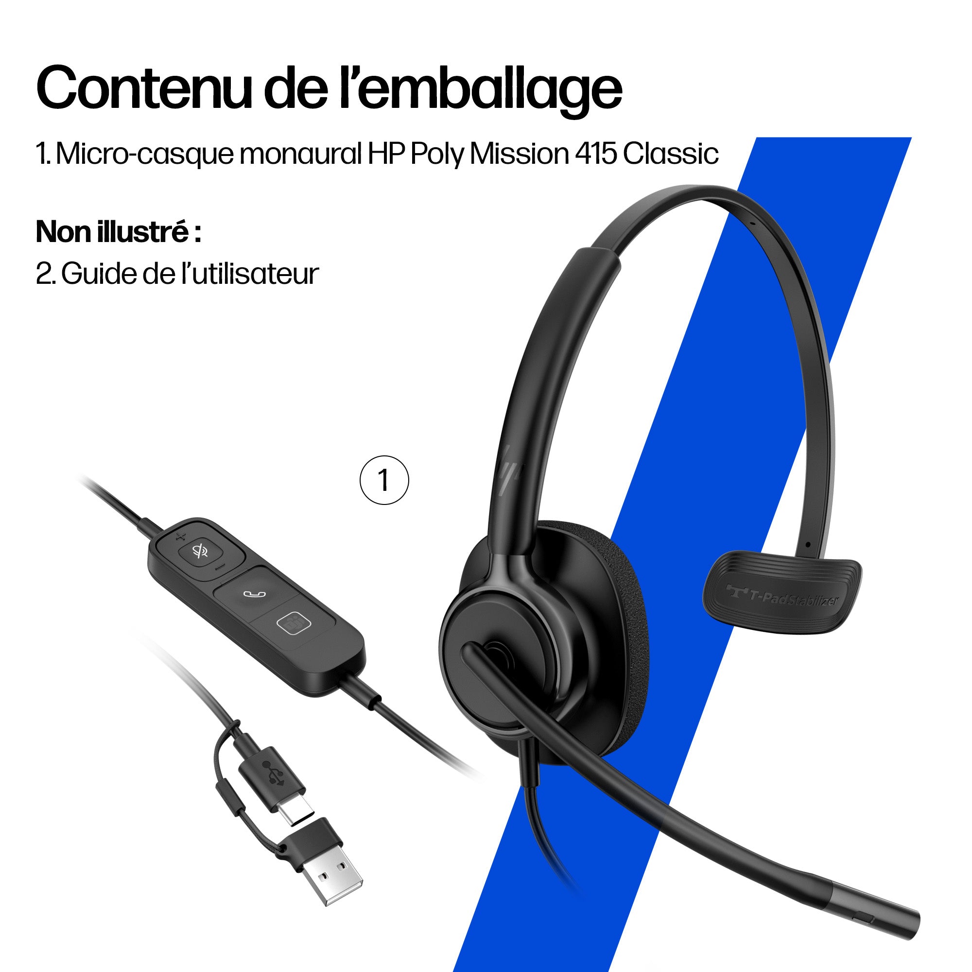 HP Poly Micro-casque filaire USB binaural Mission 425 Classic (en vrac)