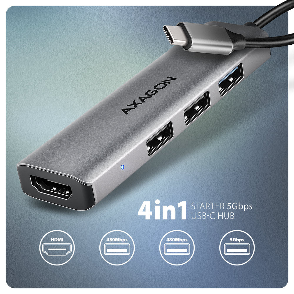 Station d'accueil Axagon HMC-H3A USB 3.2 Gen 1 Type-C, Argent
