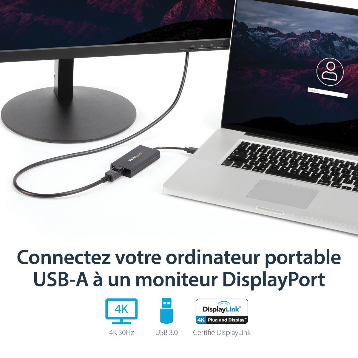 StarTech.com Adaptateur USB 3.0 vers DisplayPort 4K 30Hz Ultra HD Certifié DisplayLink