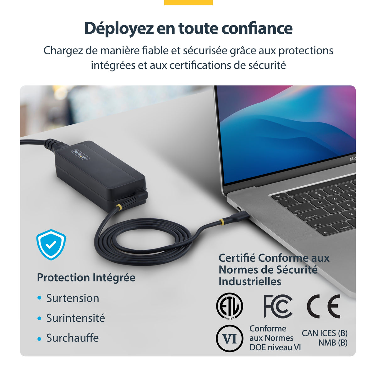 StarTech.com Chargeur USB-C pour Ordinateur Portable de 140W avec Câble USB-C Intégré de 1,2m, Adaptateur Secteur GaN po