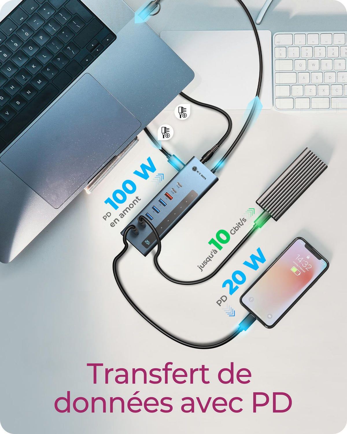 ICY BOX Hub 9-en-1 avec Power Delivery et connexion hôte Type-C/Type-A
