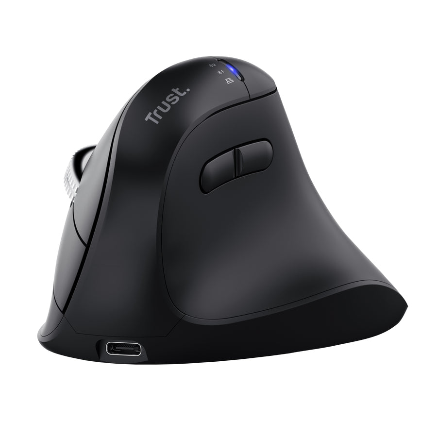 Trust Vyran Souris Verticale Sans Fil RF et Bluetooth, Optique 4800 DPI, Droitier, Noir