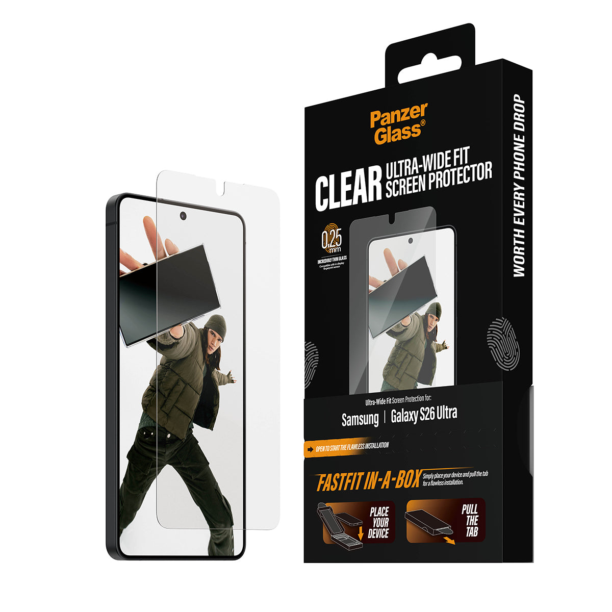 PanzerGlass Protection d'écran pour Samsung Galaxy S26 Ultra, Ultra-Wide Fit avec Fastfit, Transparent