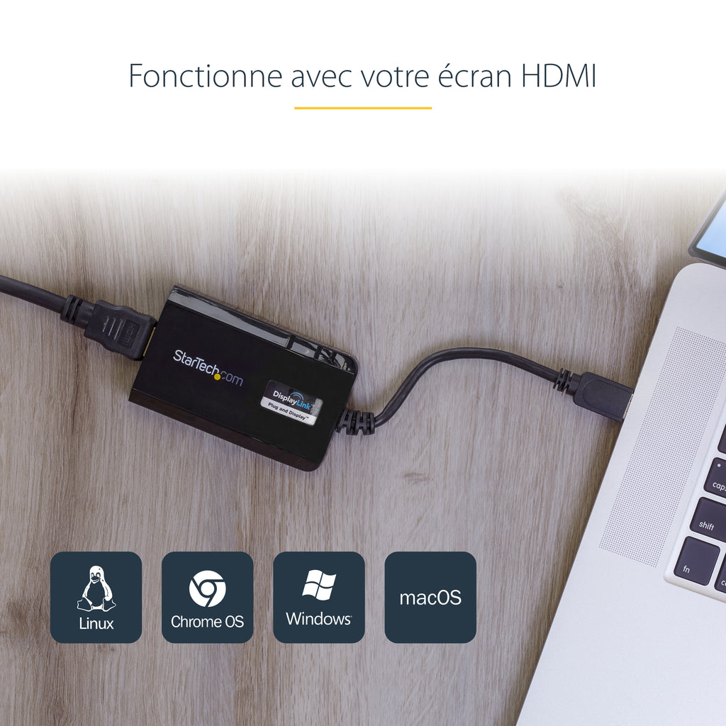 StarTech.com Adaptateur Carte Graphique Externe USB 3.0 vers HDMI, Certifié DisplayLink, HD 1080p