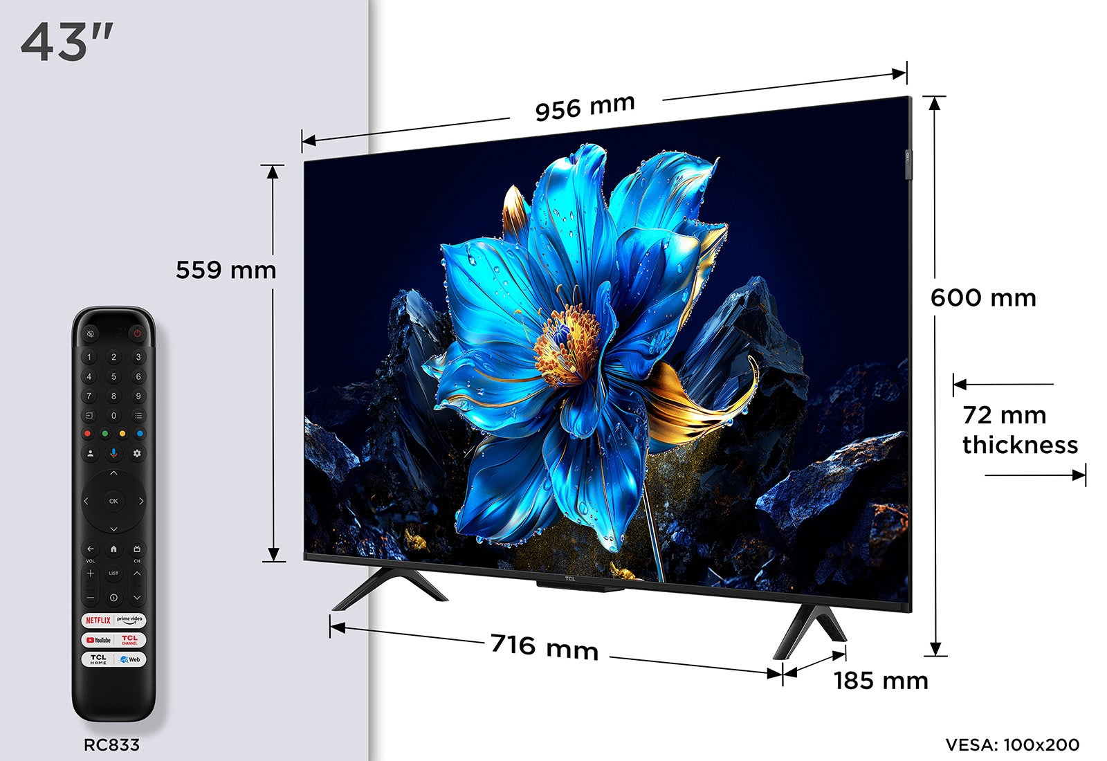 TCL P7K 43P7K TV 109,2 cm (43") 4K Ultra HD Smart TV Wifi Métallique 430 cd/m²