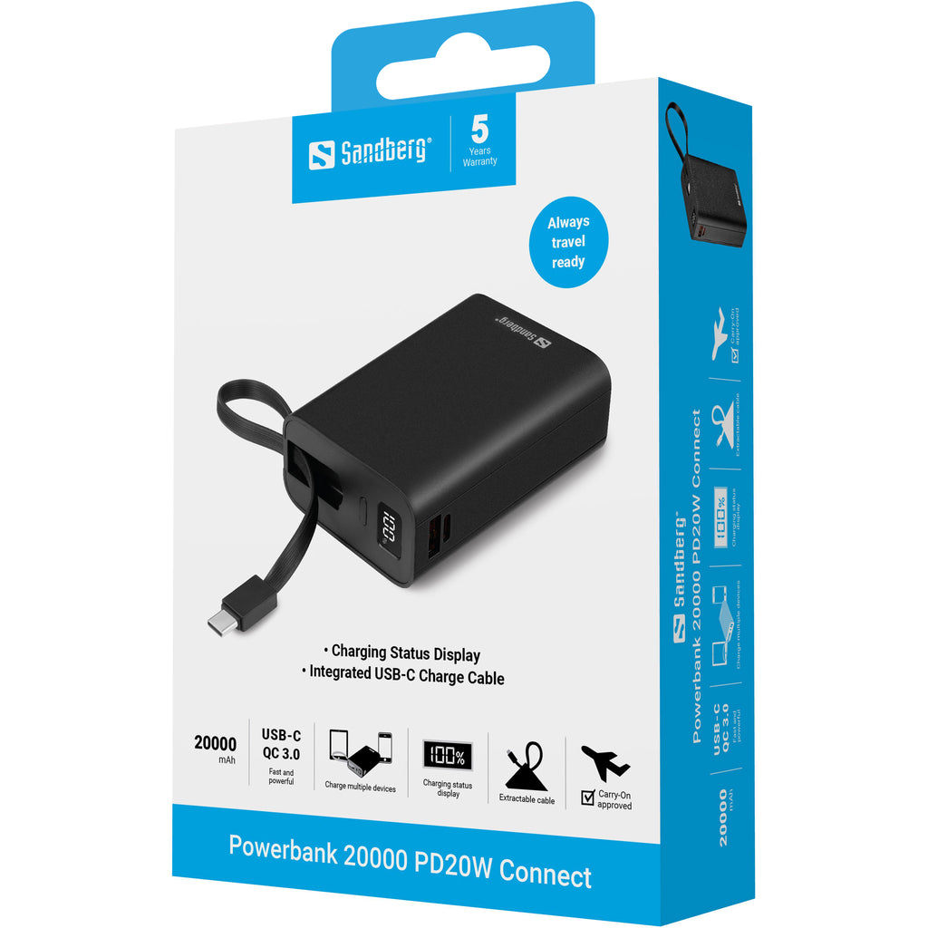 Sandberg Powerbank 20000 PD20W Connect 20000 mAh, Noir
