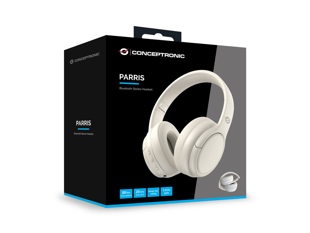 Conceptronic PARRIS03C Casque Bluetooth et Filaire, Arceau Pliable, Musique, Couleur Crème