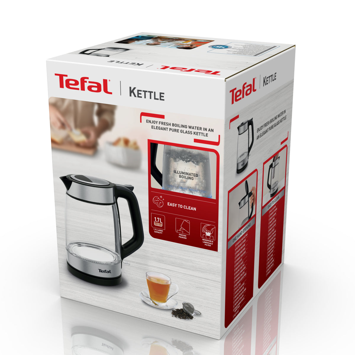 Tefal Glass Kettle KI605830 bouilloire 1,7 L 2200 W Noir, Argent, Transparent
