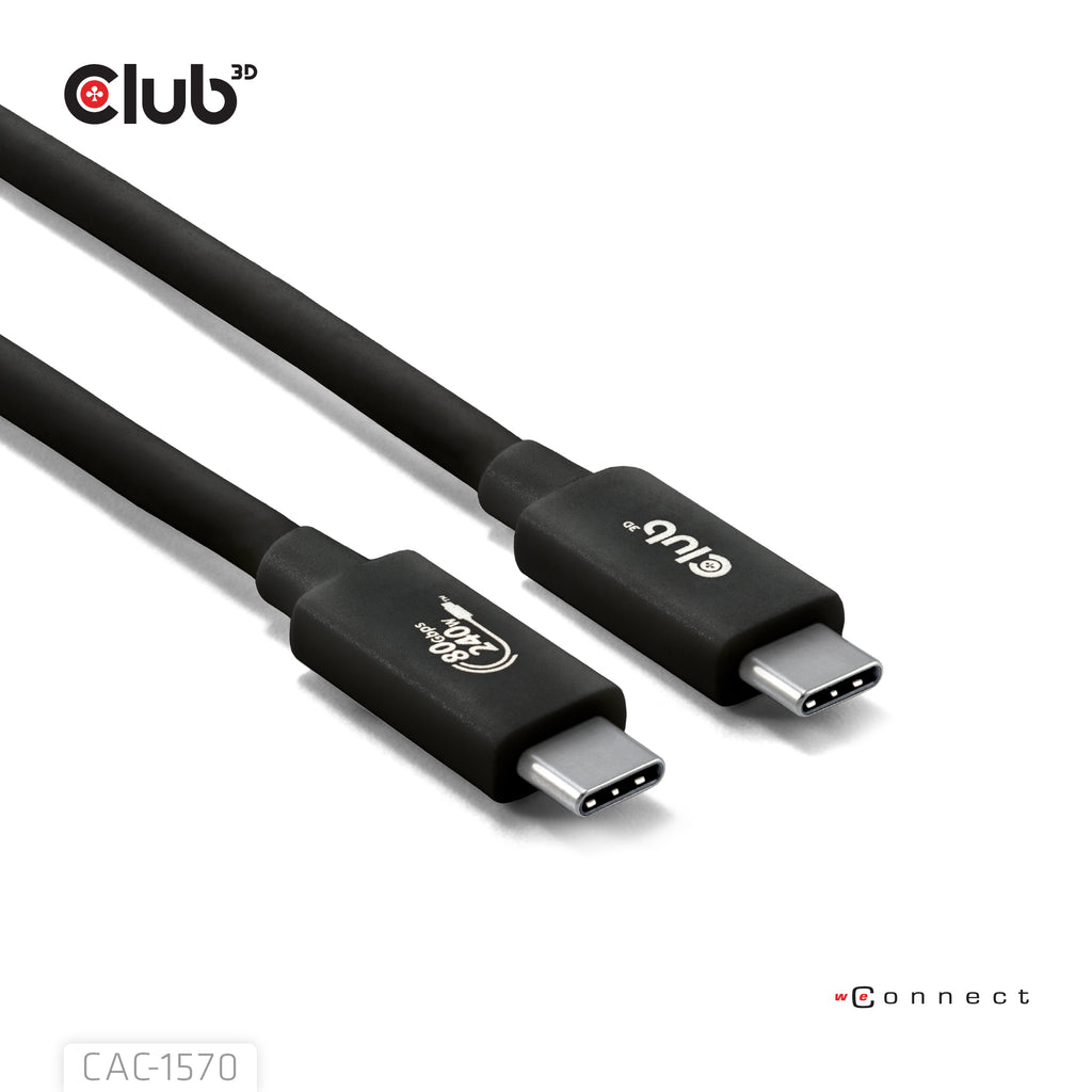 CLUB3D CAC-1570 câble USB USB4 Gen 2x2 1,2 m USB C 80 Gbit/s 240 W Noir