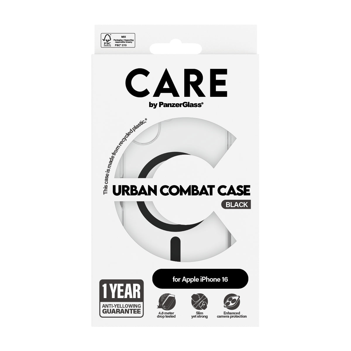 PanzerGlass CARE™ by ® Urban Combat Case Transparent w. Black MagSafe iPhone 16 coque de protection pour téléphones port