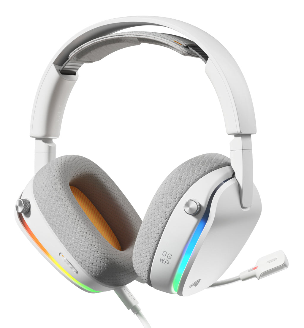 Glorious Gaming Glorious GHS Eternal RGB - Casque gaming stéréo RGB pour PC, PS5, PS4, Switch. Transducteurs inclinés sur mesures, micro détachable USB-C haute-clarté ajustable. Résistant, confort longue durée. Blanc