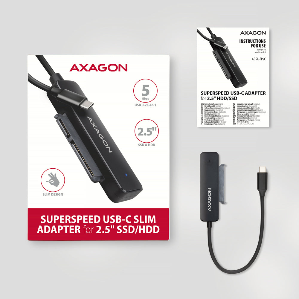 Axagon ADSA-FP2C USB-C 5Gbps - SATA 6G, 2.5 SSD/HDD SLIM adapter - Adapter - Digital/Daten carte et adaptateur d'interfaces
