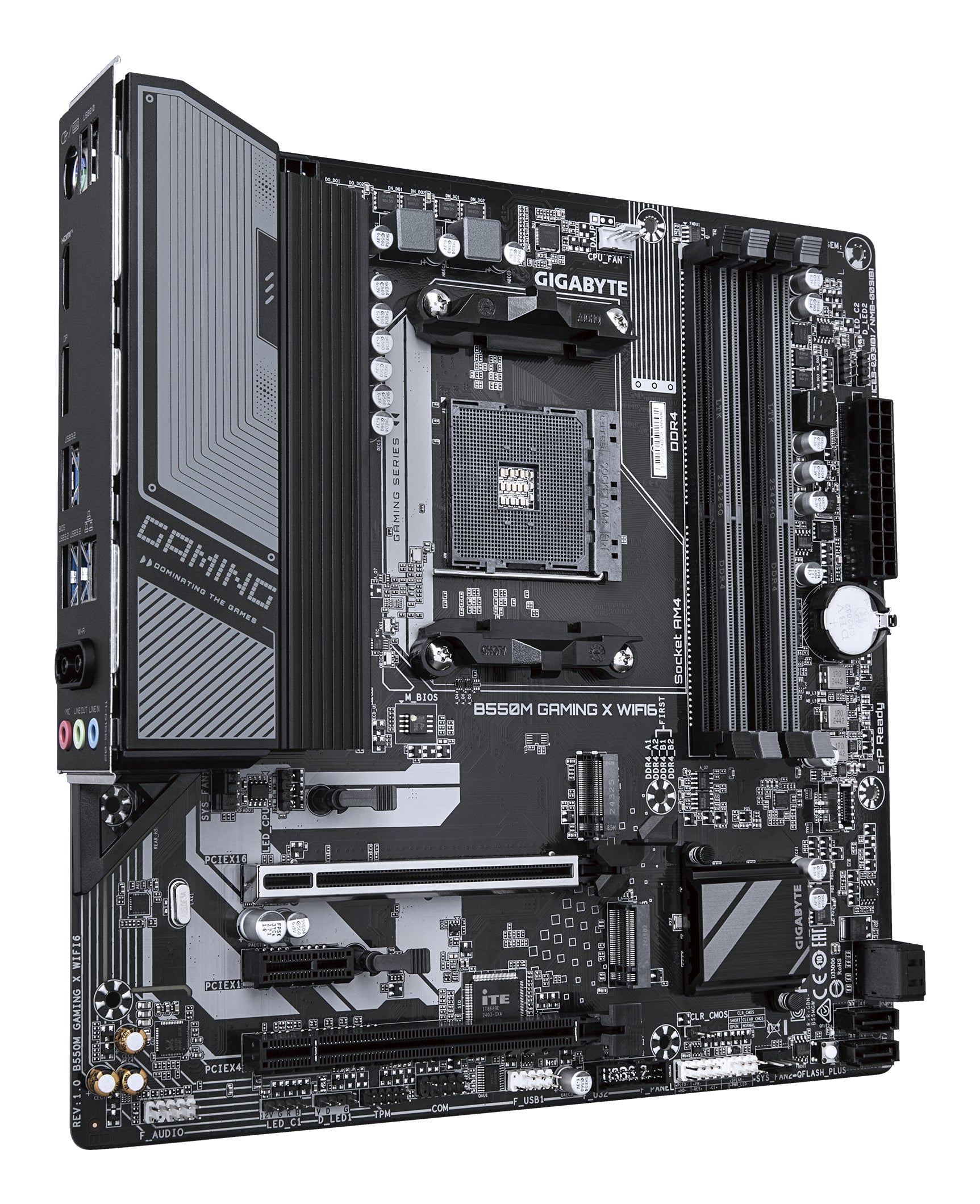 GIGABYTE B550M GAMING X WIFI6 Carte mère - Processeurs AMD Ryzen 5000, VRM 5+3 phases, jusqu'à 3200 MHz DDR4, 1x M.2 PCIe 4.0 + 1x M.2 PCIe 3.0, Wi-Fi 6, LAN 1 GbE, USB 3.2 Gen 1