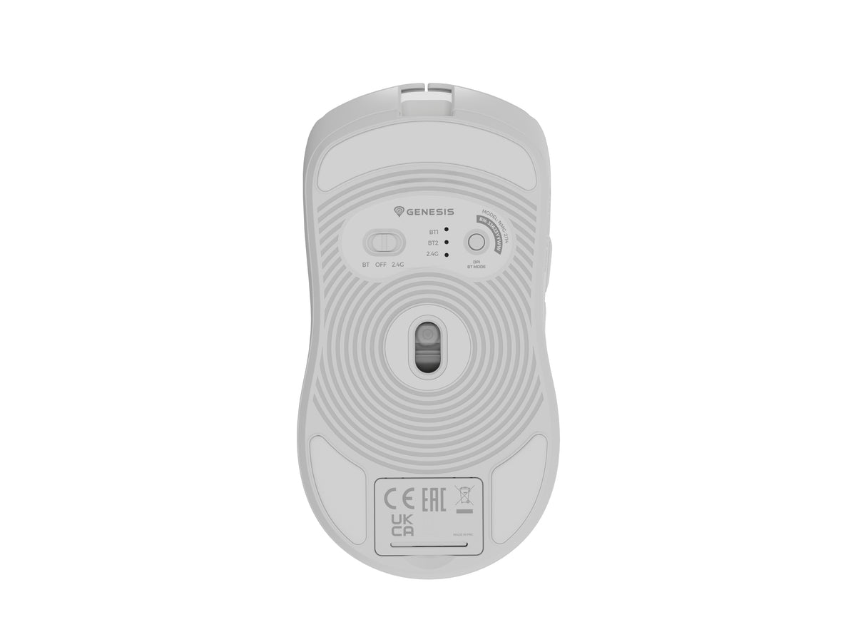Souris Gaming Zircon 500 Droitier RF Wireless, Bluetooth et USB Type-C, Optique 10000 DPI, Blanche