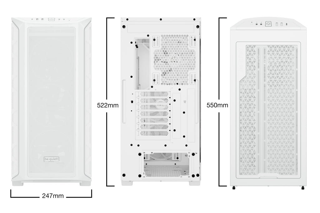 be quiet! Shadow Base 800 Blanc | Boîtier PC ARGB vitré, Mini ITX / Micro ATX / ATX / E-ATX, 4 ventilateurs Light Wings 