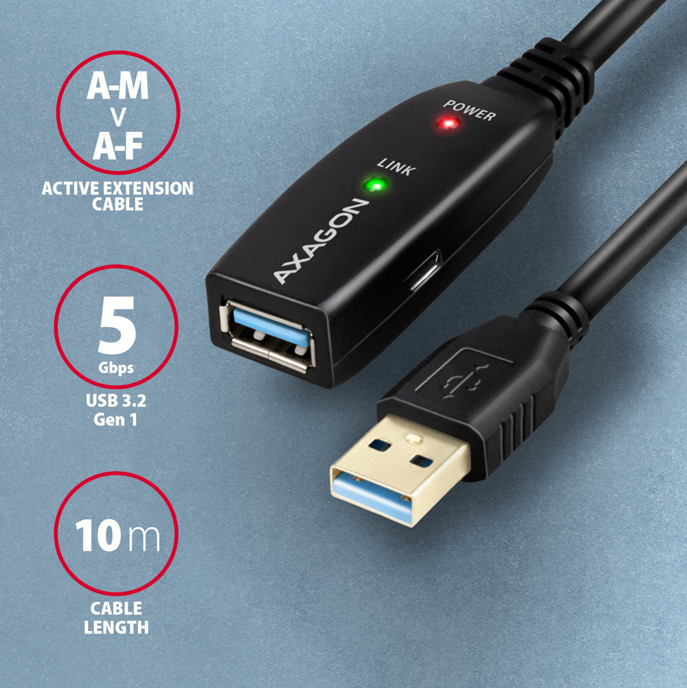 AXAGON USB 3.2 Gen 1 USB forlængerkabel Sort - vue 3