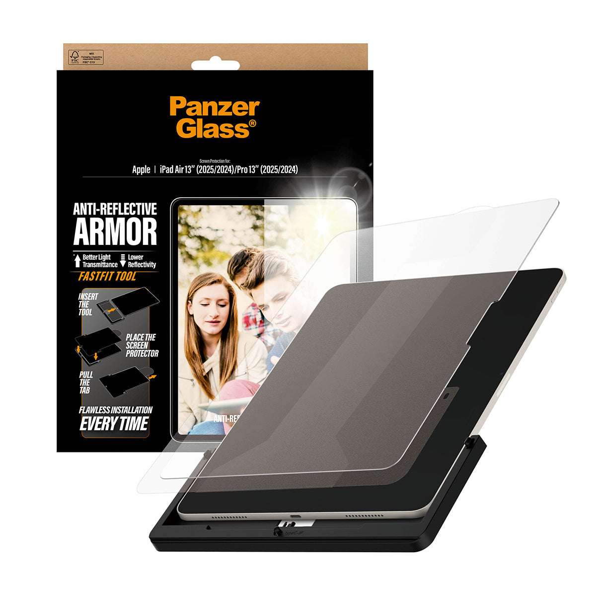 PanzerGlass ® Anti-Reflective Armor Screen Protector iPad Air 13" (2024-2026) | Pro 13" (2024-2025) | Ultra-Wide Fit w. Fastfit tool Protection d'écran transparent Apple 1 pièce(s)