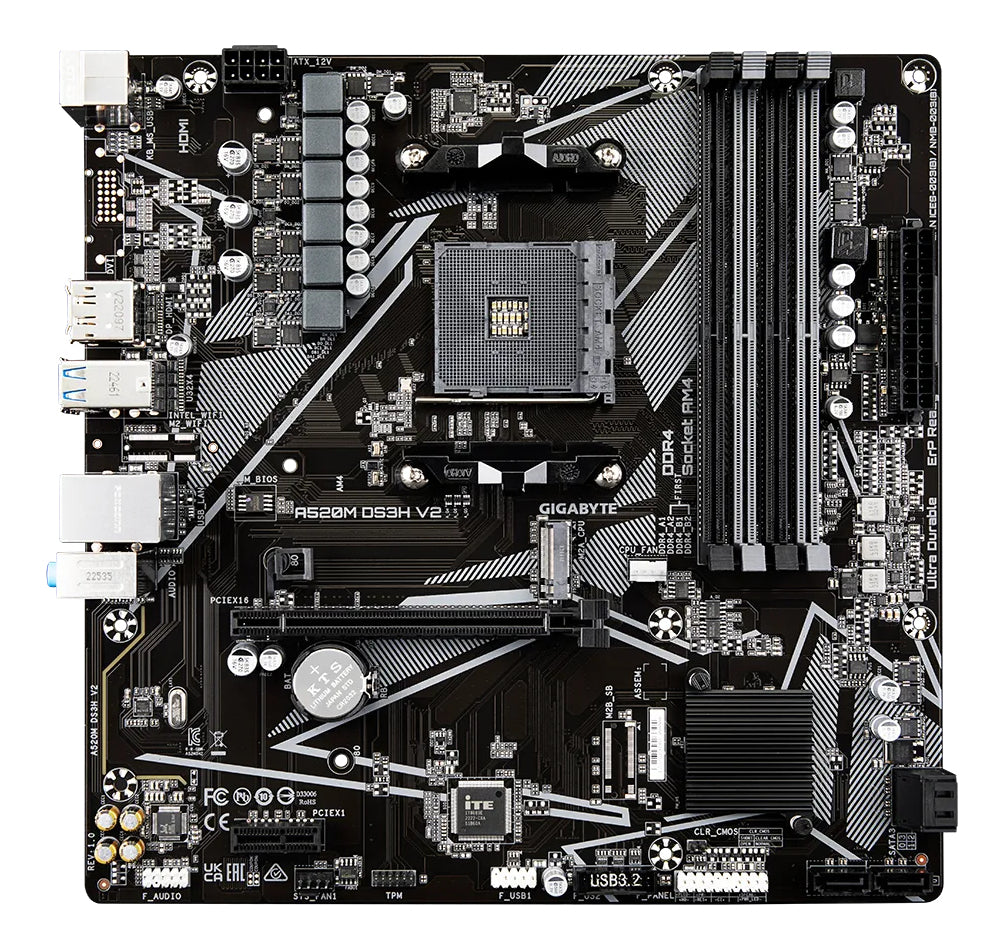 GIGABYTE A520M DS3H V2 Carte Mère AMD Ryzen Série 5000 AM4, DDR4 4733 MHz (OC), PCIe 3.0 x16, LAN GbE, USB 3.2 Gen 1