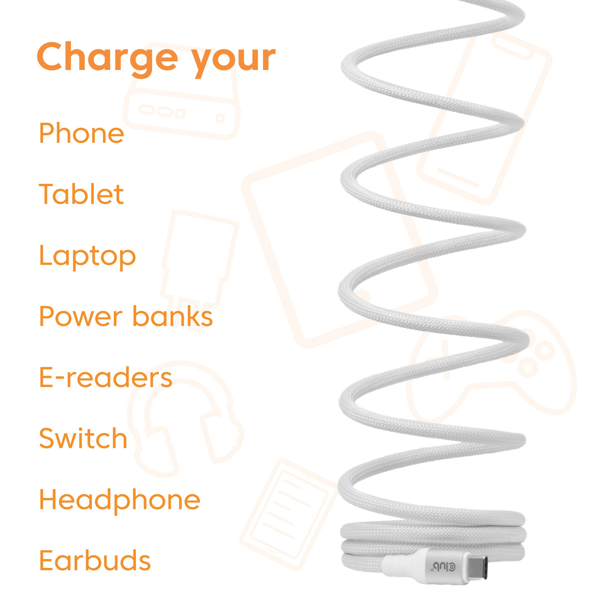 CLUB3D CLUB 3D USB-C Magnetic-Coil Cable White câble USB 2 m USB C 0,48 Gbit/s 240 W Blanc