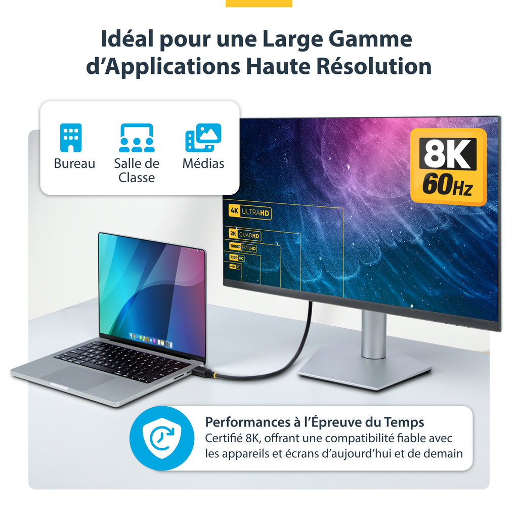 StarTech.com Câble HDMI 2.1 Ultra Haut Débit 8K 60Hz / 4K 120Hz, 48 Gbps, HDR10+, eARC, 50cm
