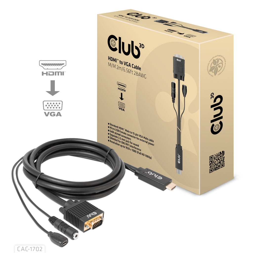 Club 3D Videoadapterkabel 2m Sort - vue 3