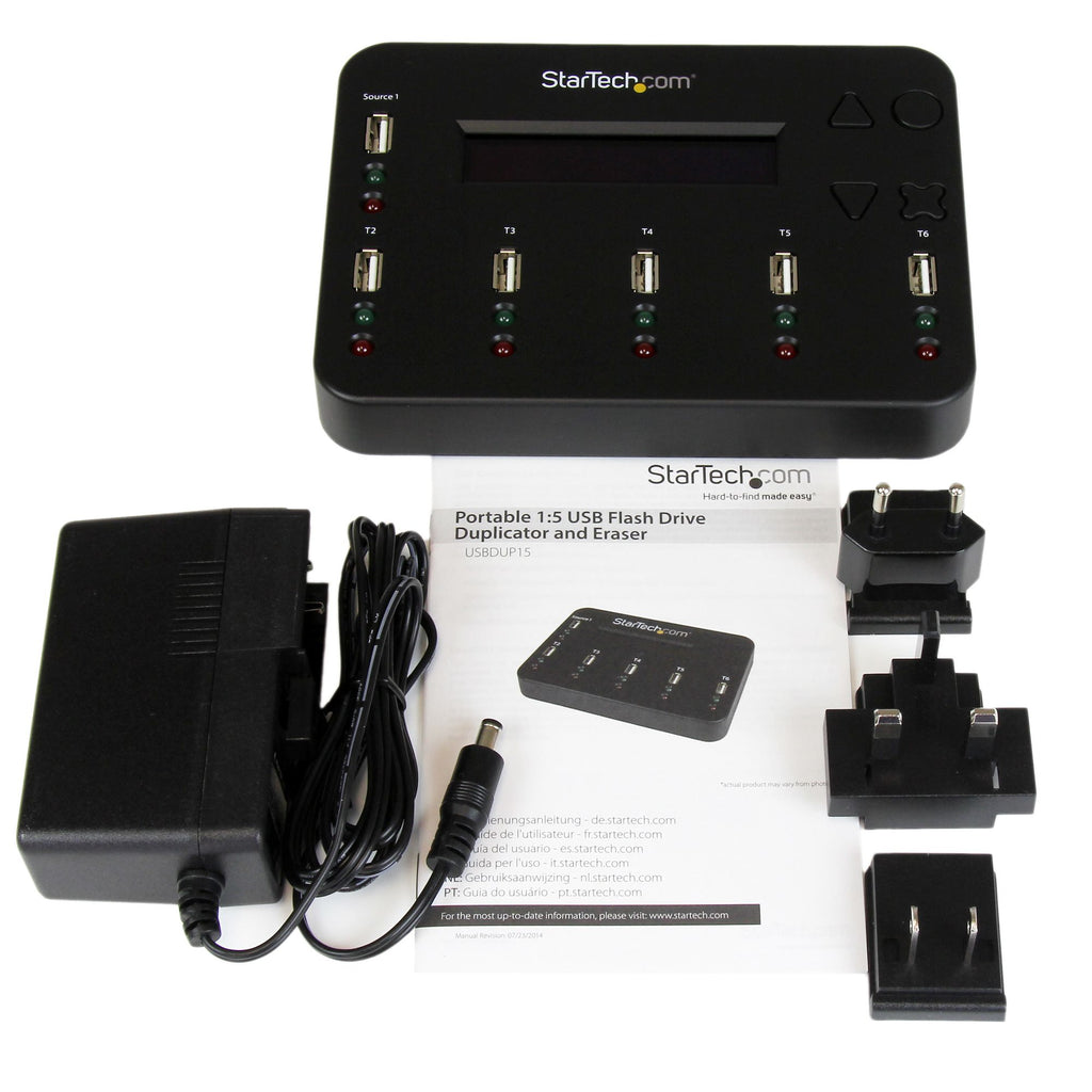 StarTech.com Duplicateur et Effaceur Autonome de 1 à 5 Clés USB USBDUP15, 1,5 Go/min, Affichage LCD